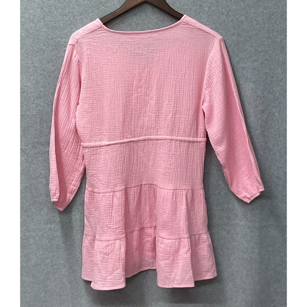 R Vivimos Pink Gauze Babydoll Tunic Dress Tassel Tiered Boho Small - Picture 7 of 8